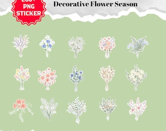 200+ PNG Flower Bouquet Stickers, Printable Floral Collection for Journals, Planners, Scrapbooks Creative Decoration