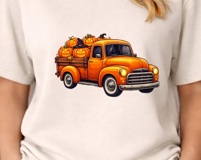Orange Vintage Truck with Pumpkins T-Shirt | Fall Harvest Tee