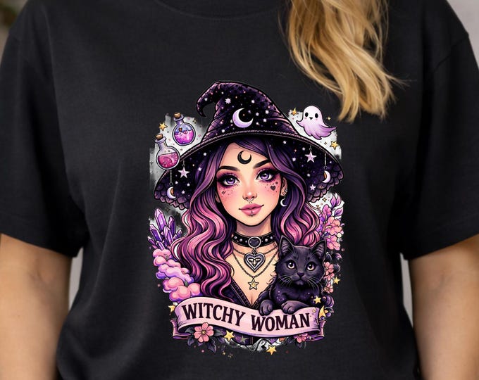Witchy Woman witch hat portrait T-Shirt | mystical witch aesthetic
