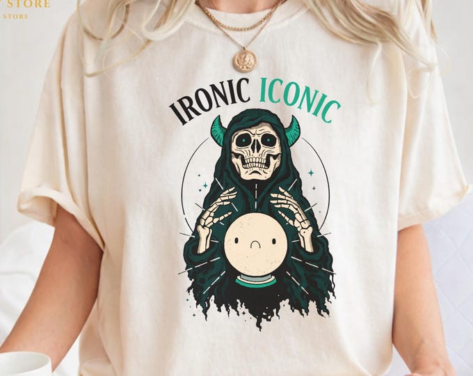 Ironic Iconic Skeleton with Smiley Face T-Shirt | Funny Unisex Custom Graphic Tee for Men & Women | Trendy Halloween Valentine Gift Shirt