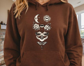 Skull Floral Dagger Hoodie | Gothic Rose Tattoo Design