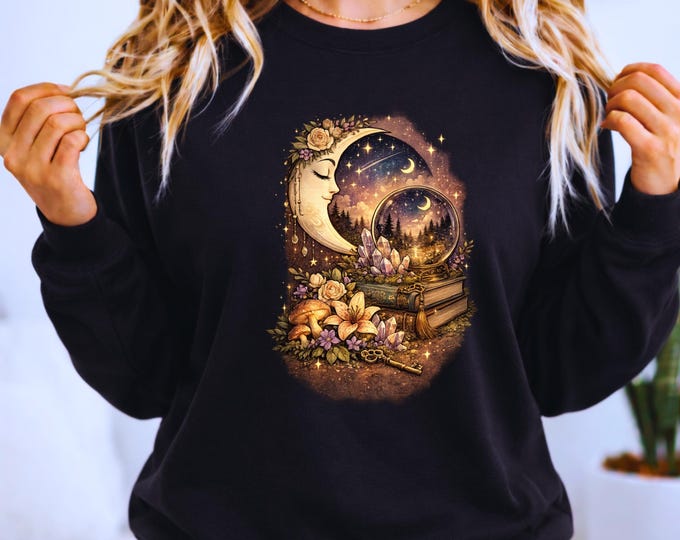 Moonlight Potion Bottle Sweatshirt | Celestial Floral Night Sky