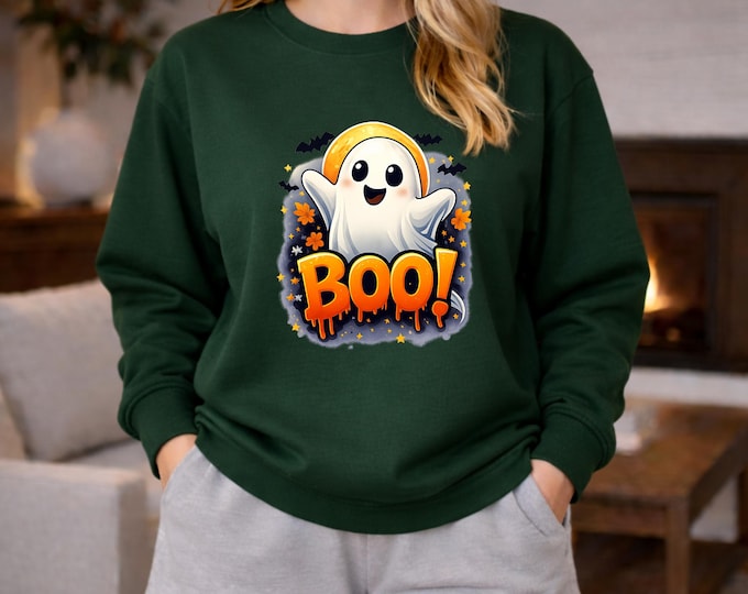 Ghost BOO Halloween Sweatshirt | Spooky Cartoon Ghost Crewneck