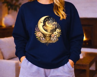 Crescent Moon Crystal Ball moon phases sweatshirt | celestial vintage floral