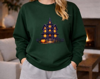 Haunted House Halloween Sweatshirt | Spooky Pumpkin Crewneck