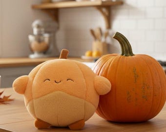 Kawaii Kürbis Plüsch - 18 cm rund orange Kuscheltier, gemütliche Herbst-Dekor & nettes Geschenk