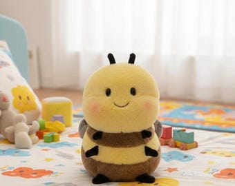 Kawaii Bumblebee Plüsch - 20 cm lächelnde Biene Kuscheltier, rundes gelbes Kissen, niedliches Dekor & Geschenk