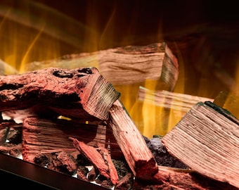 Real Wood Log Set for Electric Fireplaces - Charred Oak Logs with Lava Rock Embers, Bark & Wood Fragments