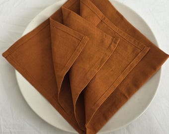 Guardanapos de algodão laranja queimado: Guardanapo de cozinha para casamento com acabamento stonewashed, guardanapo de tecido de algodão, guardanapo para festa, guardanapo para casamento.