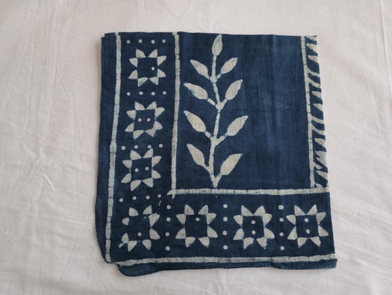 Indigo Blue Hand Block Print Bandana | 100% Cotton Bandana | Floral Ethnic Scarf | Handmade Indian Bandana | Boho Hair Scarf & Neckerchief