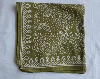 Green Hand Block Print Bandana | 100% Cotton Bandana | Floral Ethnic Scarf | Handmade Indian Bandana | Boho Hair Scarf & Neckerchief