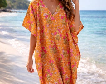 100% puur katoenen kaftan hand blokprint boho zomerjurk handgemaakte nachtkleding maxi-jurk cadeau voor haar