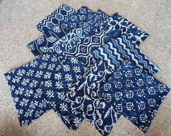 Juego de servilletas para fiesta de boda 100 % algodón, estilo bohemio, reutilizables, para boda, color azul índigo, para cena y cocina.