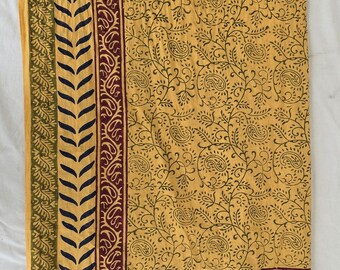 Yellow Hand Block Print Organic Cotton Sarong: Beach Wrap Cover-Up.