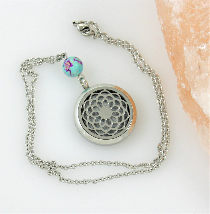 Boho Mandala Essential Oil Diffuser Necklace Zen Gemstone Aromatherapy Scent Locket Yoga Gift for Her