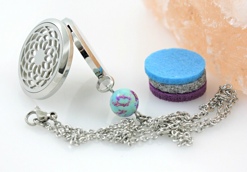 Boho Mandala Essential Oil Diffuser Necklace Zen Gemstone Aromatherapy Scent Locket Yoga Gift for Her