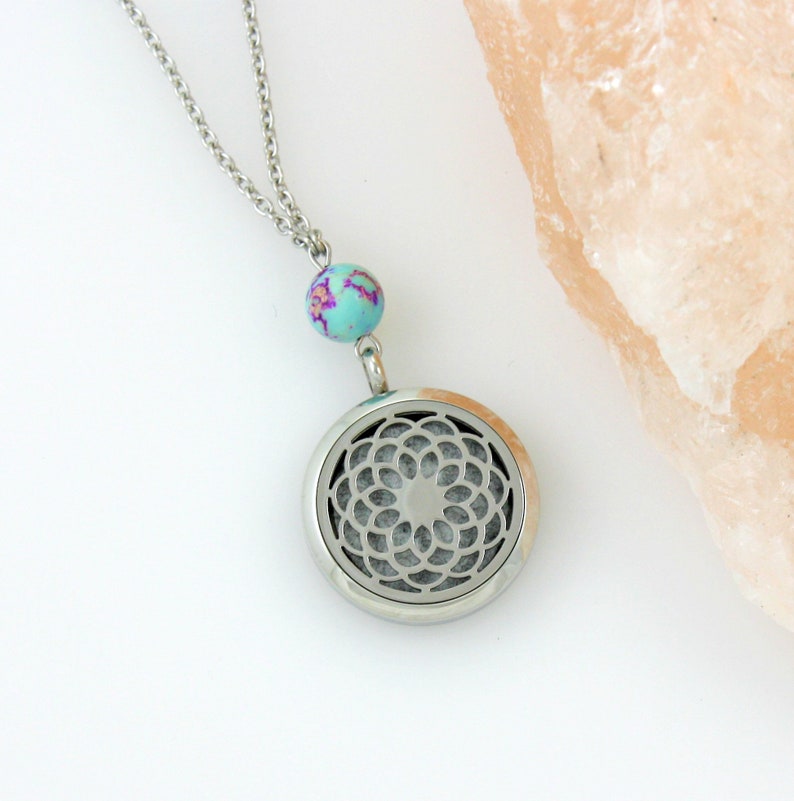 Boho Mandala Essential Oil Diffuser Necklace Zen Gemstone Aromatherapy Scent Locket Yoga Gift for Her