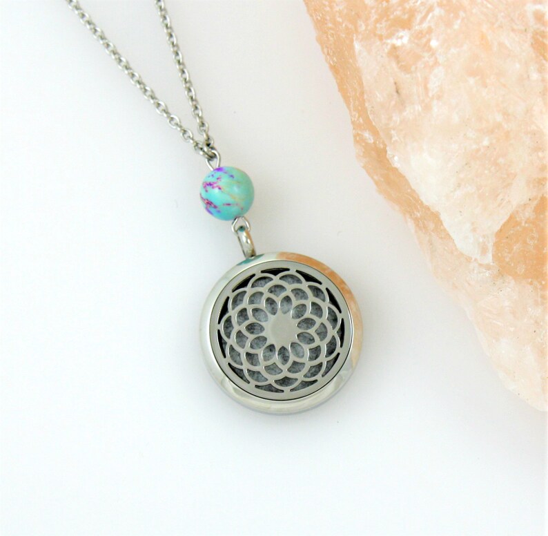Boho Mandala Essential Oil Diffuser Necklace Zen Gemstone Aromatherapy Scent Locket Yoga Gift for Her