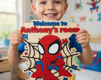 Personalized Spiderman Wooden Name Sign, Custom Room Door Hanger, Custom Superhero Wall Art, Boys Bedroom Decor, Spidey Nursery Art Gift