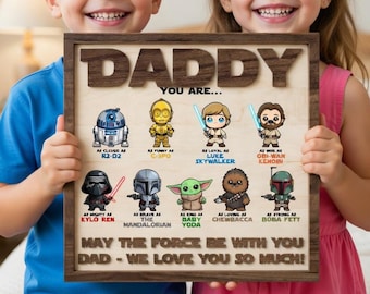 Star Wars Father's Day Gift, Personalized Daddy Wood Sign, Mandalorian Baby Yoda Best Dad Gift, Jedi Obi Wan Plaque, Custom Star Wars Plaque