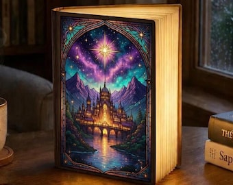Velaris Stained Glass Style Book Lamp, ACOTAR Night Court City of Starlight Night Light, Bookish Gift for Her, Folding LED Book Lamp