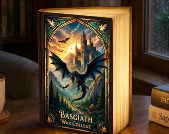 Fourth Wing Basgiath War College Book Lamp, Stained Glass Dragon Decor, Custom Wooden Light Box, Fantasy Bookish Gift, Rebecca Yarros Art
