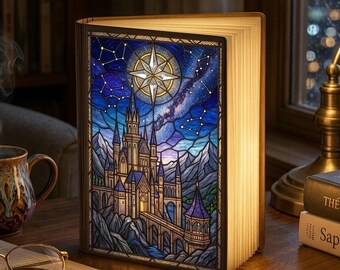 Velaris Book Lamp, ACOTAR Decor, Sarah J Maas Night Light, Stained Glass Castle Light, City of Starlight Gift, Fantasy Reader Library Decor
