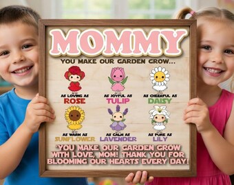Personalized Mother's Day Gift for Mom, Mommy Flower Garden Wooden Sign, Gift from Kids, Custom Mom Plaque, Flower Fairy Sign, Mom Garden