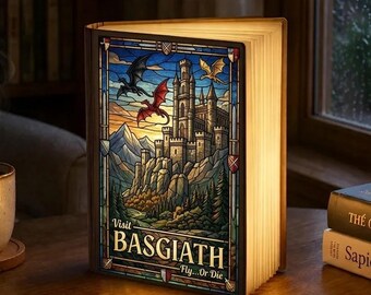Basgiath War College Book Lamp Fourth Wing Decor, Dragon Stained Glass Style Light, Rebecca Yarros Bookish Gift, Fantasy Reader Night Light