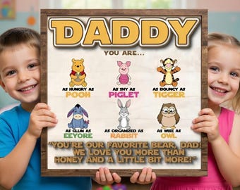 Winnie the Pooh Father's Day Gift, Personalized Daddy Wood Sign, Pooh Bear Gift for Dad, Custom Nursery Wall Art, Tigger Piglet Eeyore Sign