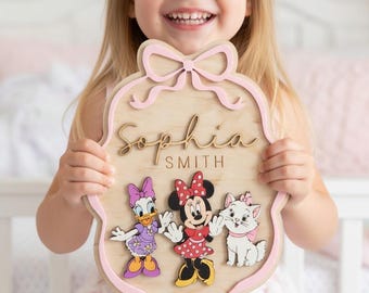 Personalized Minnie Mouse Daisy Duck Marie Cat Wood Name Sign, Custom Disney Nursery Decor, Disney Girls Room Wall Art, Door Hanger