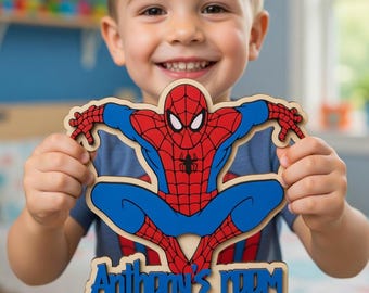 Personalized Spiderman Wooden Name Sign, Custom Name Door Hanger, Custom Superhero Wall Art, Boys Bedroom Decor, Spidey Nursery Gift