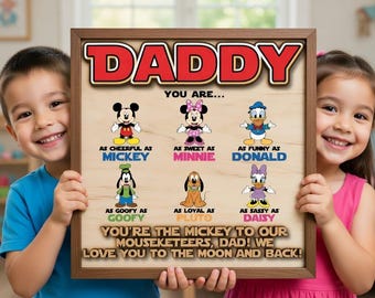 Mickey Mouse Father's Day Gift, Personalized Daddy Wood Sign, Disney Friends Gift for Dad, Custom Dad Sign, Donald Goofy Pluto Minnie Art