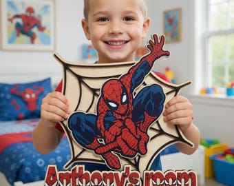Personalized Spiderman Wooden Name Sign, Custom Name Room Door Hanger, Custom Superhero Wall Art, Marvel Kids Bedroom Decor, Spidey Gift