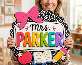 Personalized Teacher Sign, Custom Classroom Door Hanger, Teacher Name Sign, Back To School Gift, Rainbow Teacher Decor, Teacher Gift