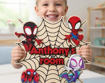 Personalized Spiderman Miles Morales Ghost Spider Wooden Name Sign, Anthony's Room Door Hanger, Custom Superhero Wall Art, Spider-verse Art