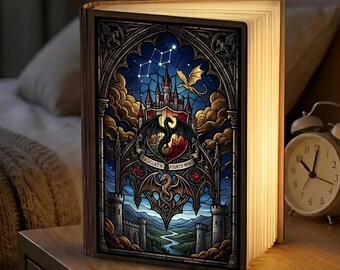 Fourth Wing Book Lamp Basgiath War College Decor, Rebecca Yarros Dragon Stained Glass Light, Fantasy Reader Gift, Library Night Light