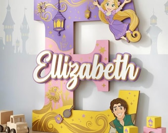 Rapunzel Custom Name Sign, Tangled Nursery Decor, Personalized Wood Letter Elizabeth, Princess Wall Art, Flynn Rider Baby Girl Birthday Gift