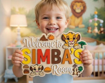 Personalized Lion King Wooden Name Sign, Custom Simba Nala Kids Room Decor, 3D Safari Nursery Wall Art, Disney Baby Room Door Sign