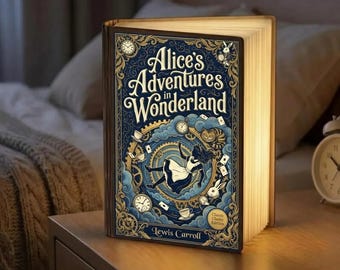 Alice Adventures In Wonderland Book Lamp, White Rabbit Clock Light, Down The Rabbit Hole Decor, Custom Book Nook Lamp, Cheshire Cat Gift