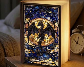 Stained Glass Style Dragon Book Lamp, Fourth Wing Decor, Dragon Rider Gift, Fantasy Reading Light, Basgiath War College, Bookish Lamp