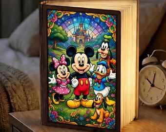 Mickey Mouse Stained Glass Book Lamp, Disney Magic Castle Night Light, Folding LED Book Light, Personalized Gift for Kids, Nursery Decor