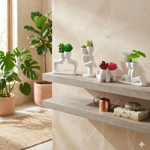 Ceramic People Head Air Planters Set, Minimalist White Sculptural Holders