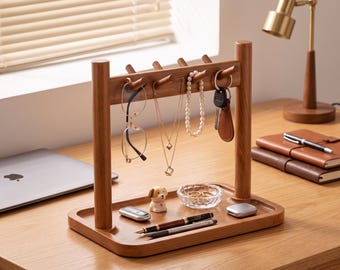 Soporte de mesa de madera para exhibir pendientes, organizador de joyas