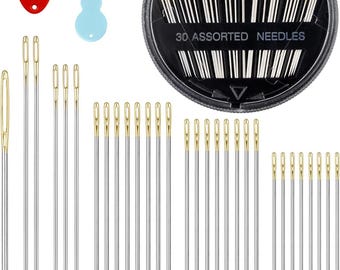 Agujas de acero para coser a mano (30 unidades): Kit de bordado y acolchado con ojo grande