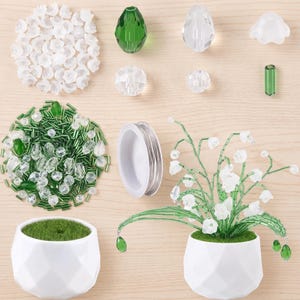 DIY Beaded Plant Kit, 610PCS Glass Beads with Crystal Leaf Beads, Jewelry Wire & Mini Flower Pots, Craft Kit for Home Decor, Handmade Gift