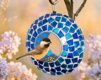 Comedero colgante para pájaros con mosaico de vidrio para exteriores