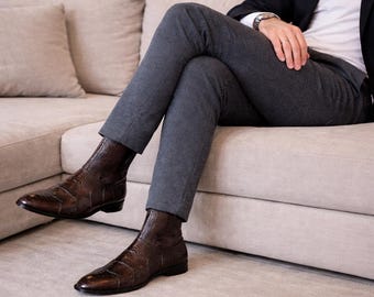 Handmade Men’s High-Top Leather Dress Boots – Formal Business Ankle Boots