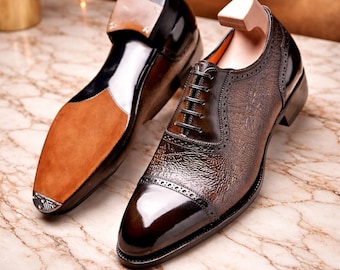 Handmade Two Tone Leather Oxford Shoes | Cap Toe