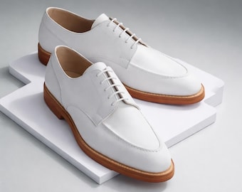 Handgemaakte witte leren derbyschoenen | Formele heren